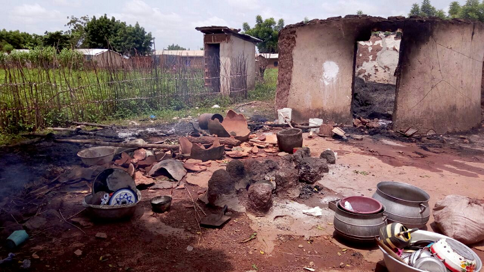  Some of the houses set ablaze by the irate youth
